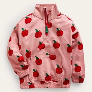 Mini Boden Printed Half Zip Sweat Almomd Pink Apples 8-9